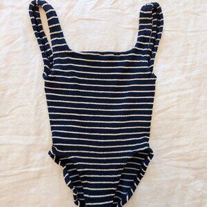 Hunza G striped navy square neck swimsuit